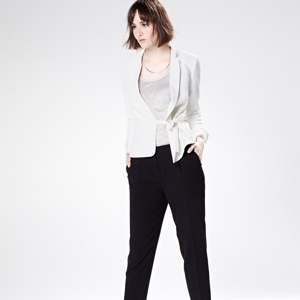 White Asymmetrical Tie Jacket - Picture 2 of 5